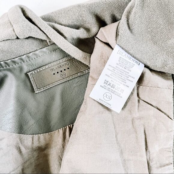 Blank NYC Olive Green Drape Wrap Front Mixed Media Faux Leather Jacket Sz XS - Picture 5 of 10